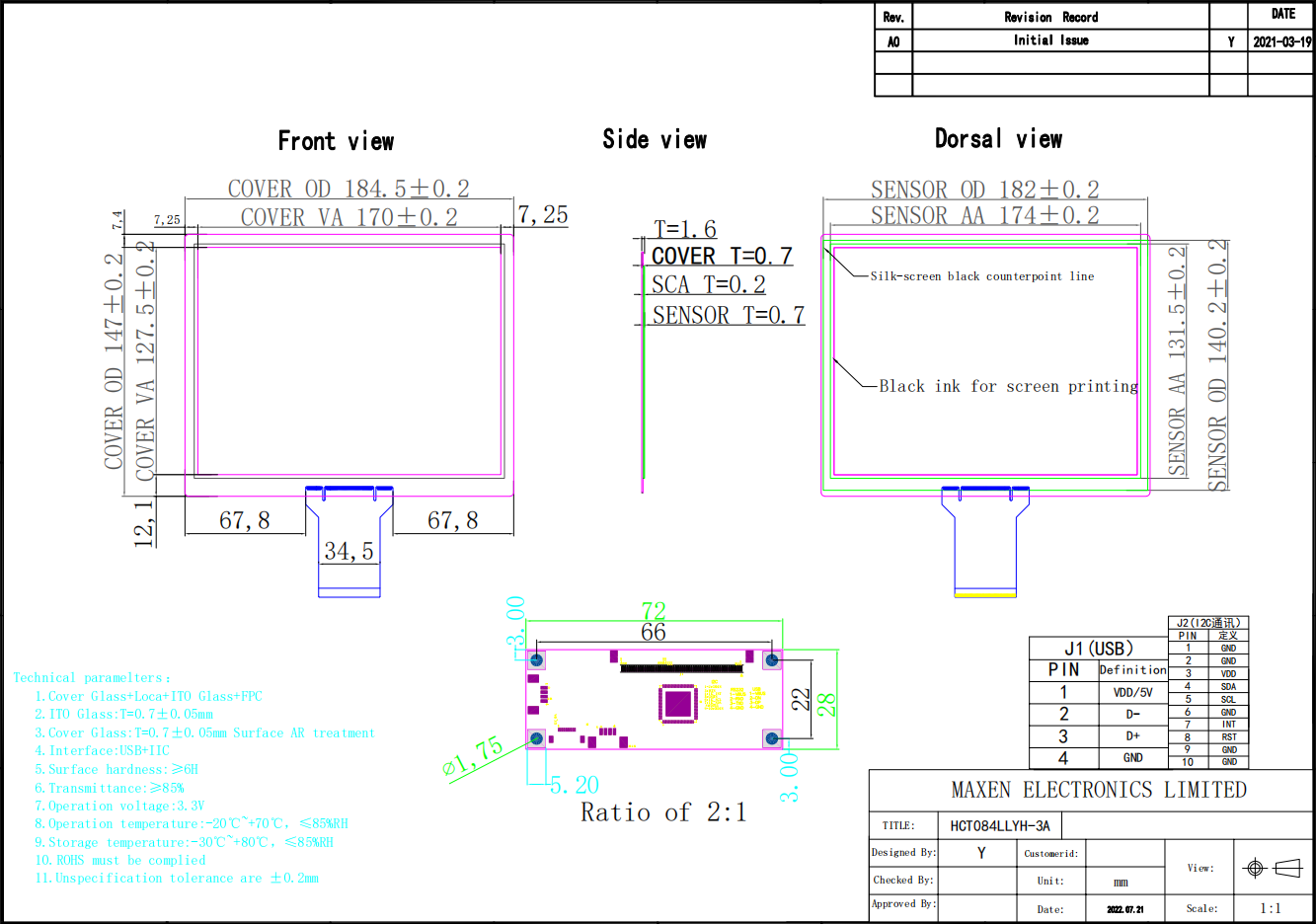 Drawing of 8.4 inch PCAP Touch Panel