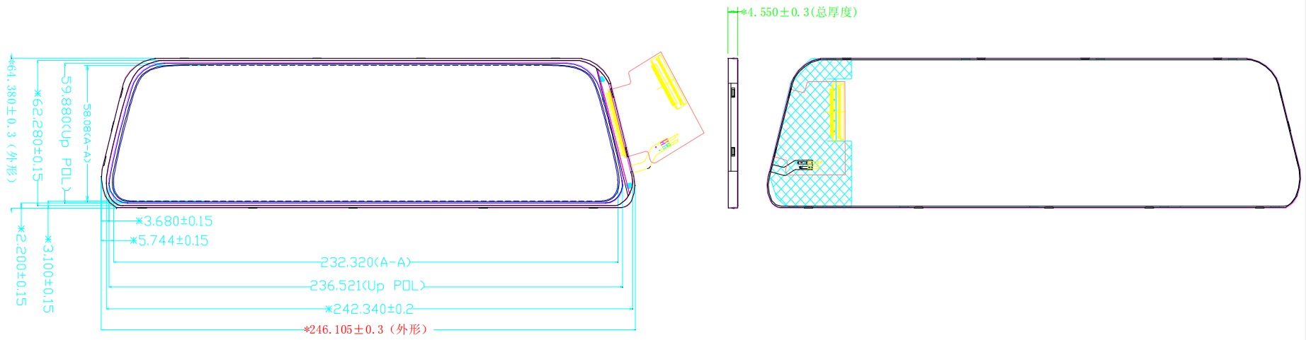 Drawing of 9.66 inch LCD display