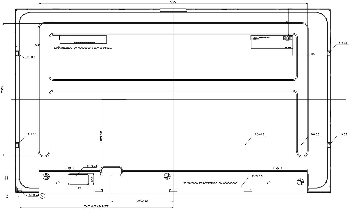 Drawing of 27 inch Industrial LCD