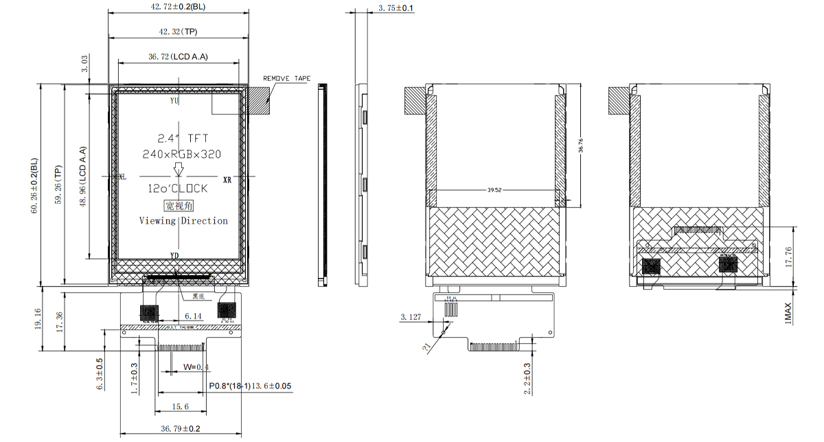 Drawing of 2.4 inch TFT Display