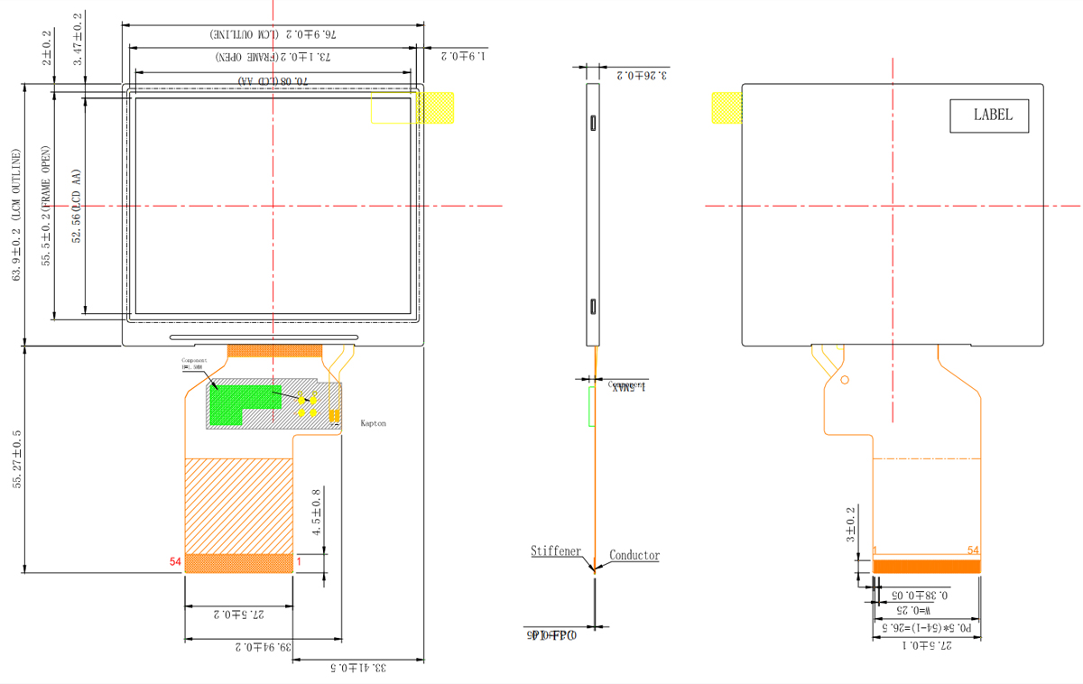Drawing of 3.5 inch LCD Display Panel