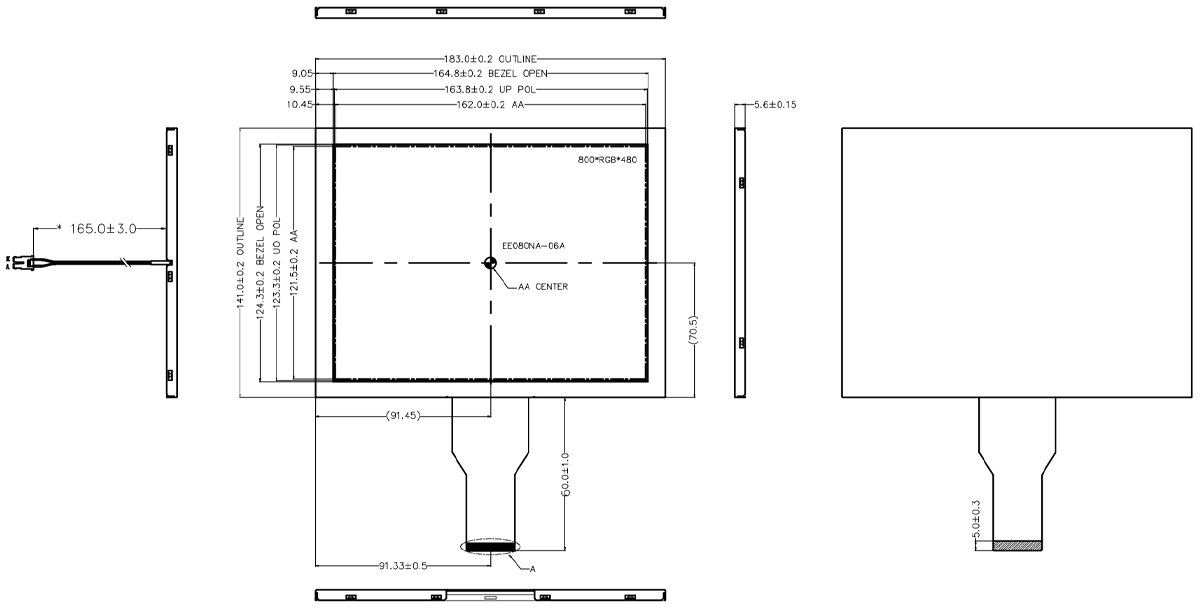 Drawing of 8 inch LCD Display