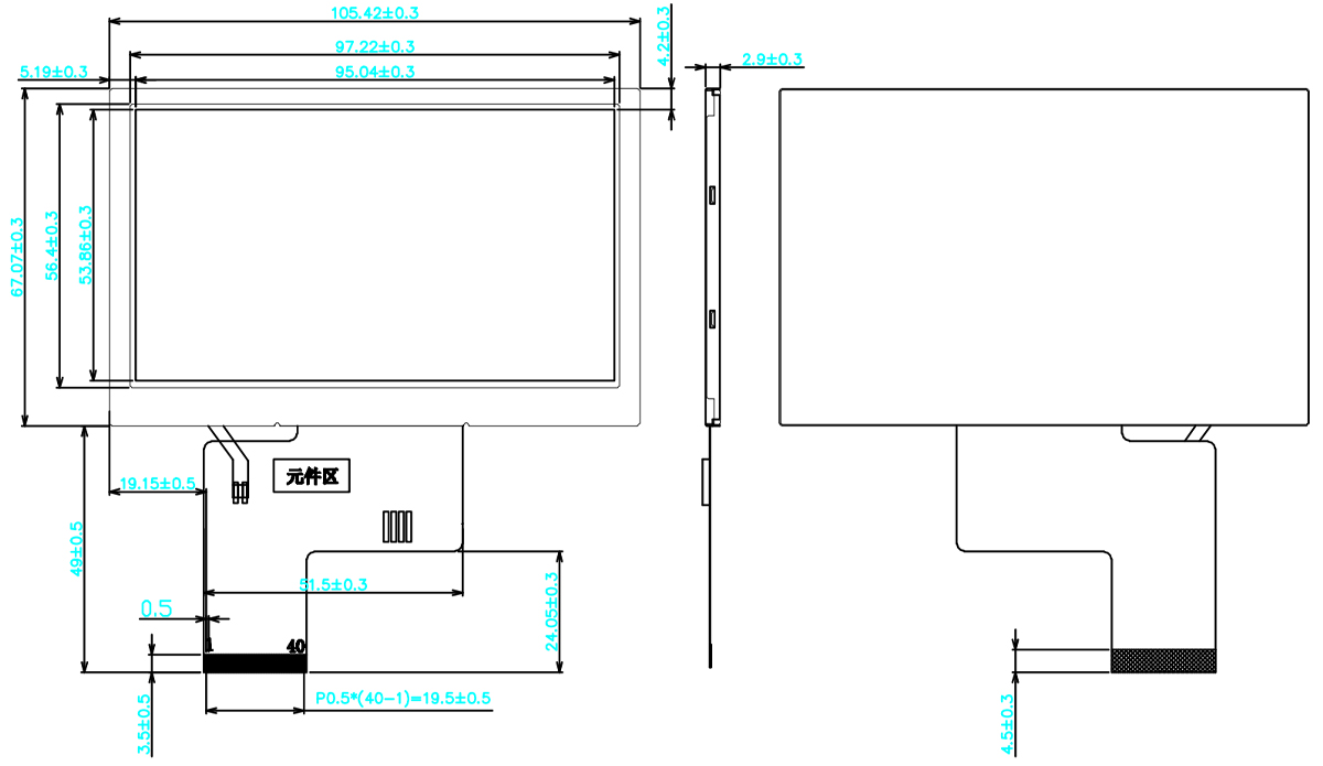 Drawing of 4.3 inch IPS LCD Display