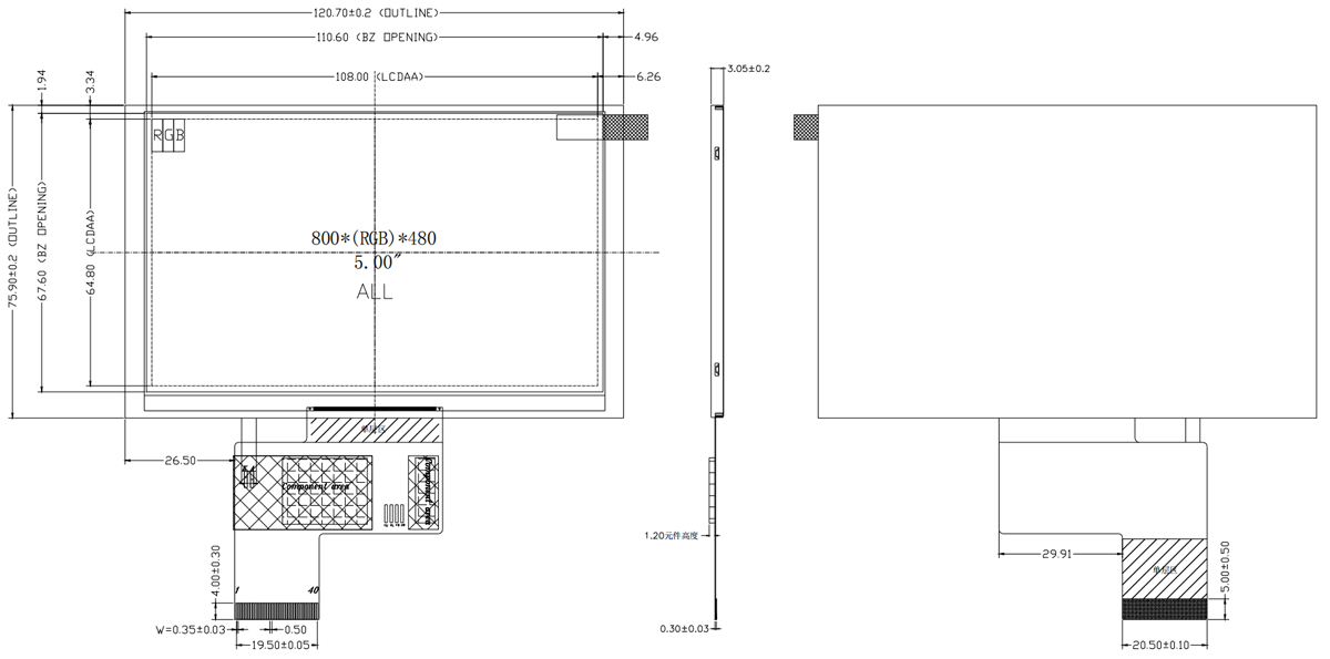 Drawing of 5 inch IPS Display