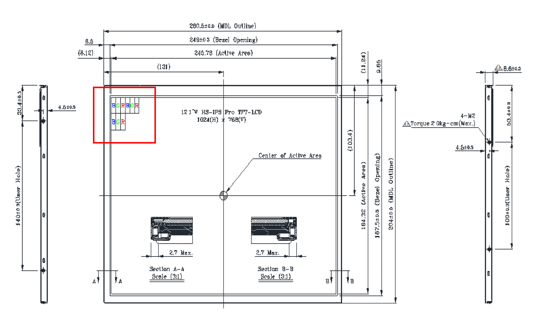Drawing of 12.1 inch LCD Panel