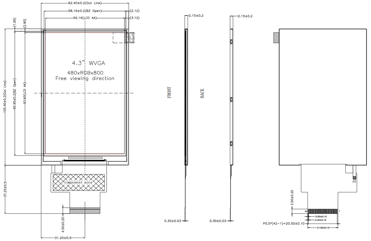 Drawing of 4.3 inch LCD Panel