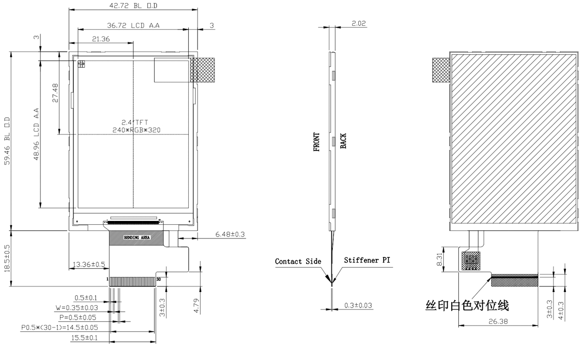 Drawing of 2.4 inch TFT LCD Module