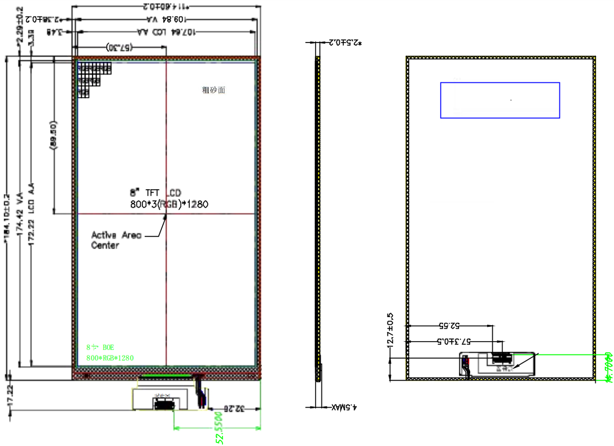 Drawing of 1000 Nits 8 inch LCD Screen