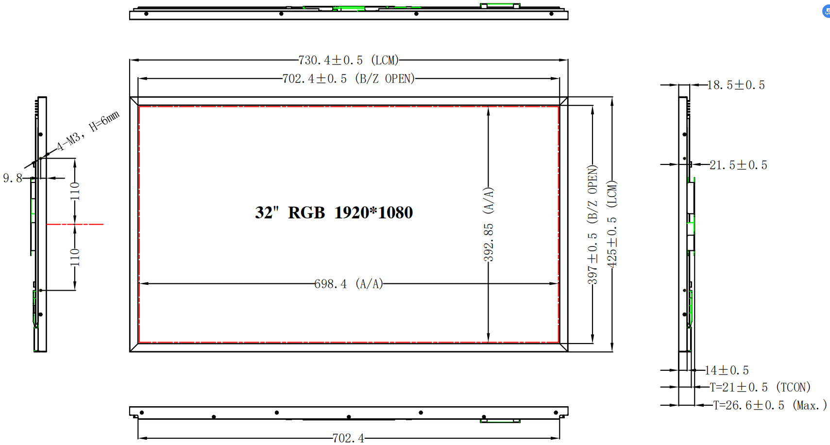 32 inch sunlight readable lcd display