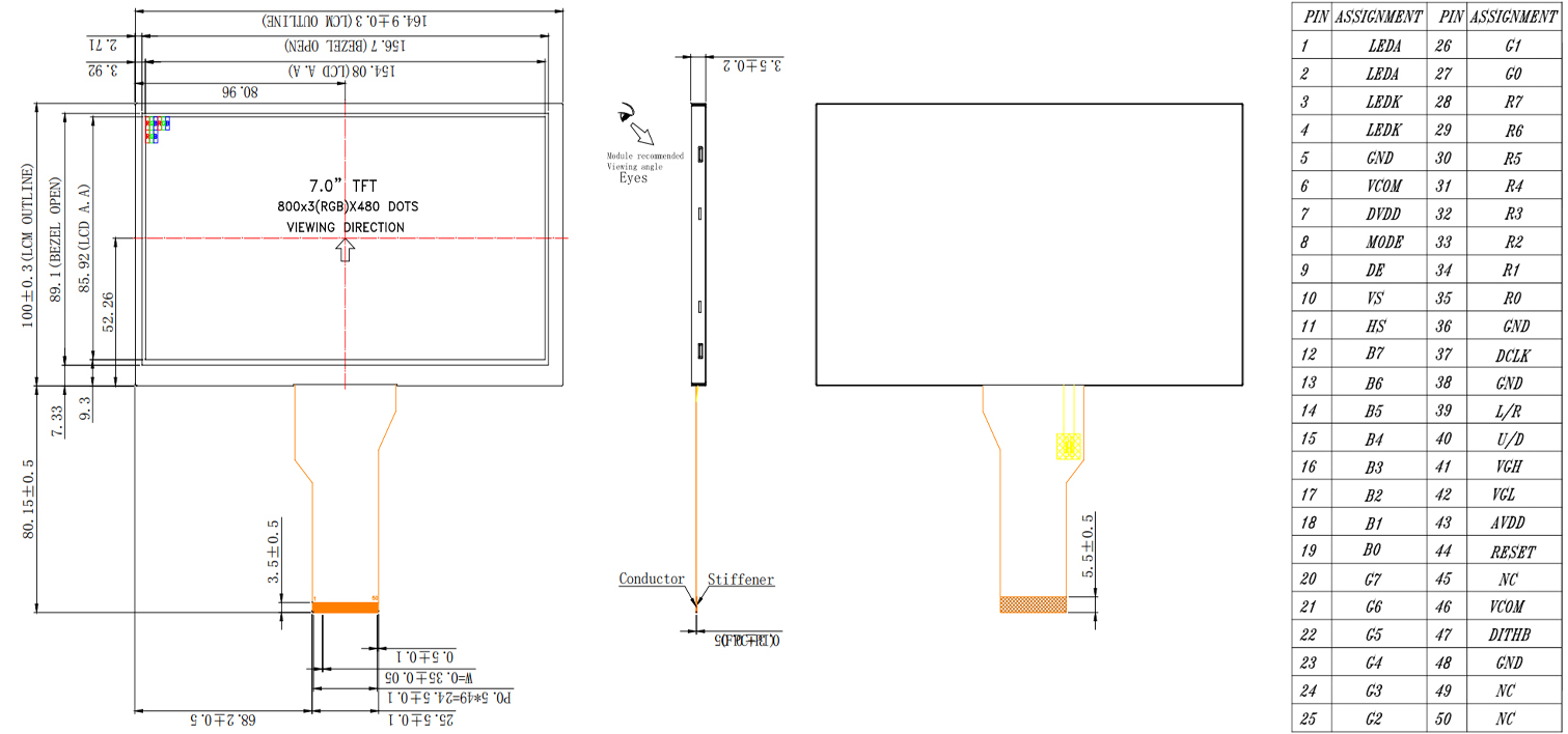 Drawing of 7 inch LCD Screen