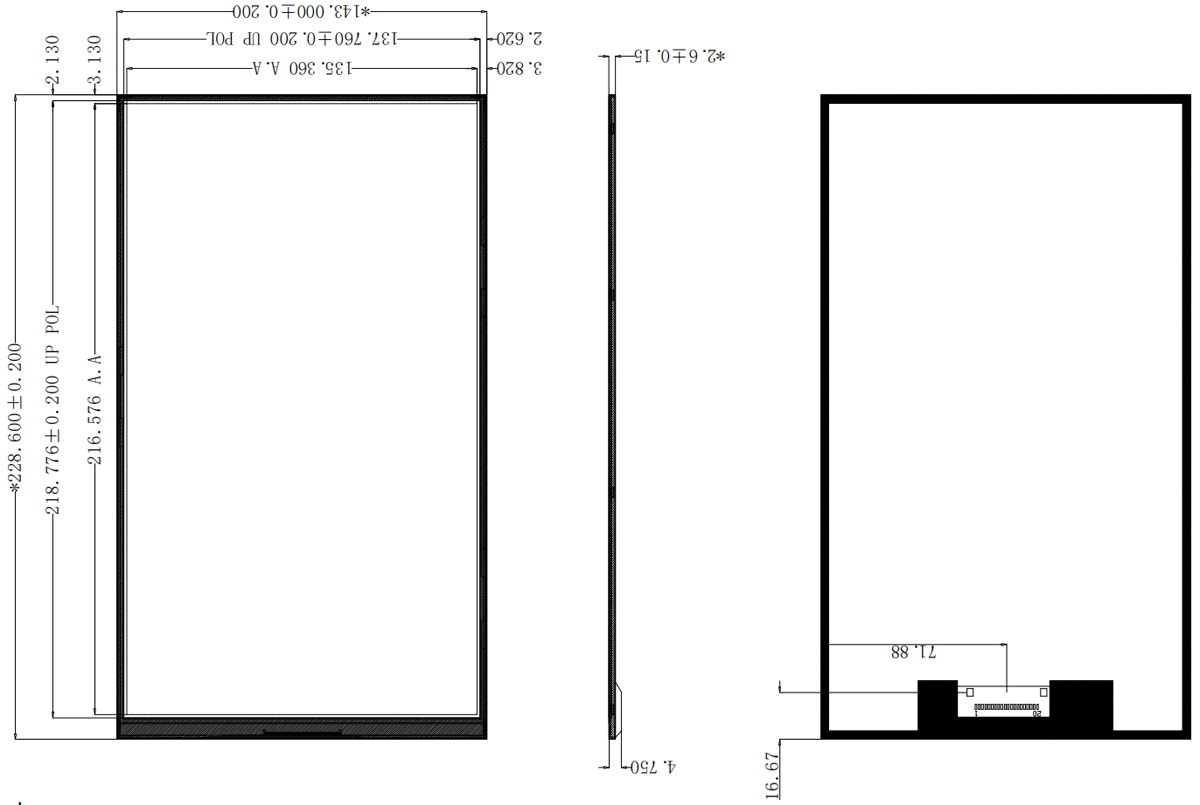 Drawing of 10.1 inch TFT LCD Module