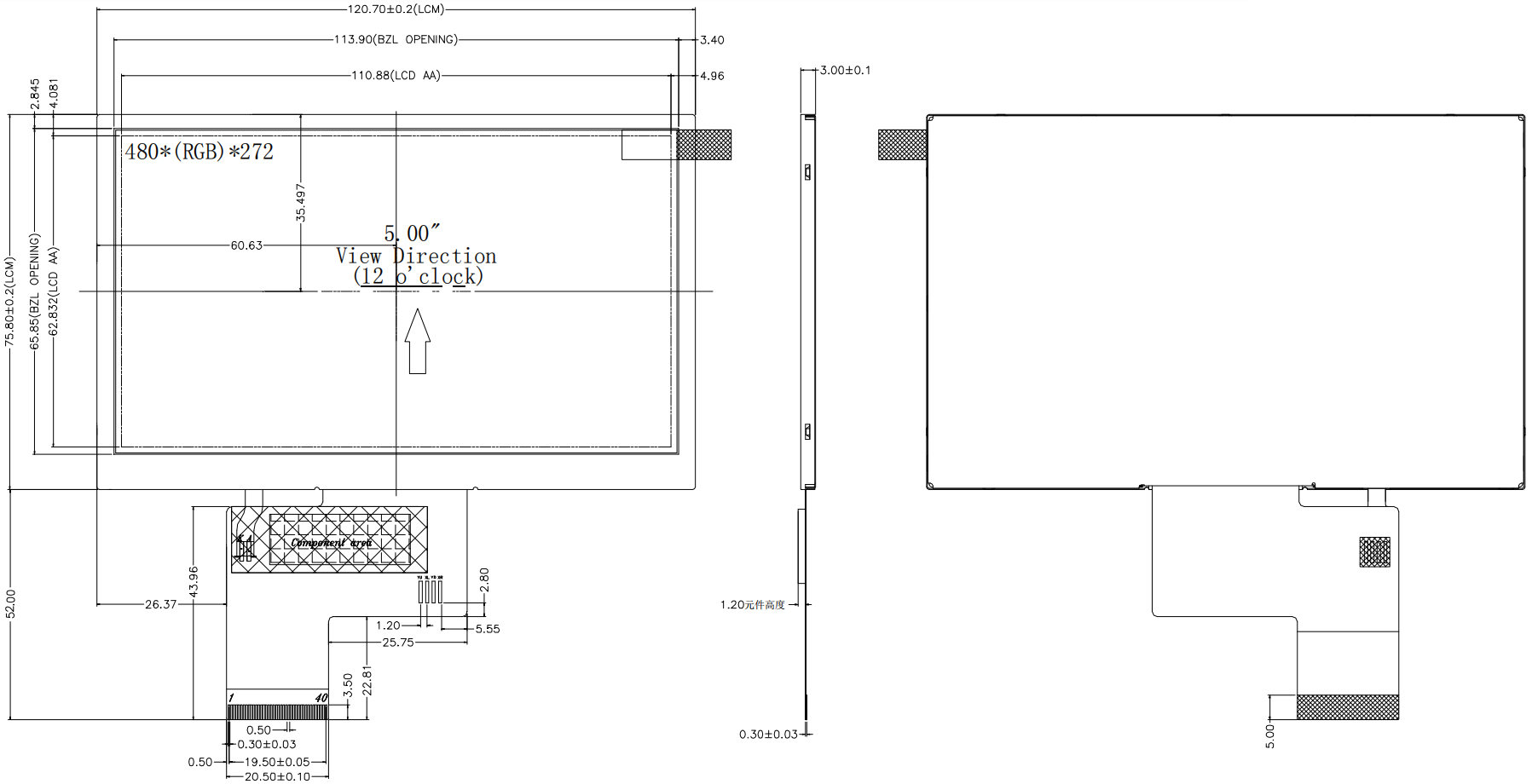 Drawing of 5 inch LCD Screen