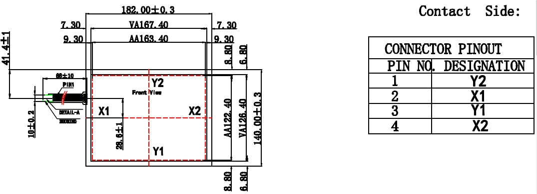 Drawing of 8 inch resistive touch screen