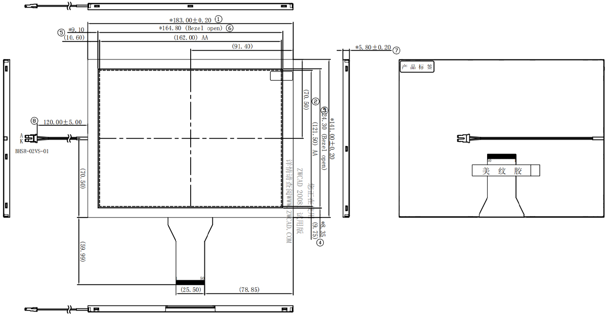 Drawing of 8 inch TFT LCD Module