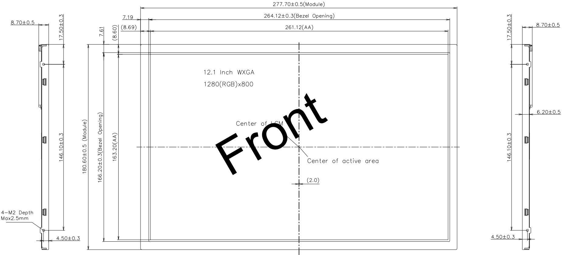 Drawing of 12.1 inch LCD display