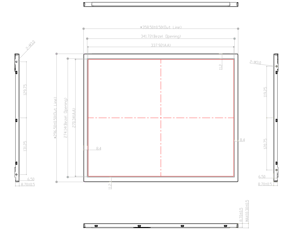 Drawing of 17.0 inch Industrial LCD Display