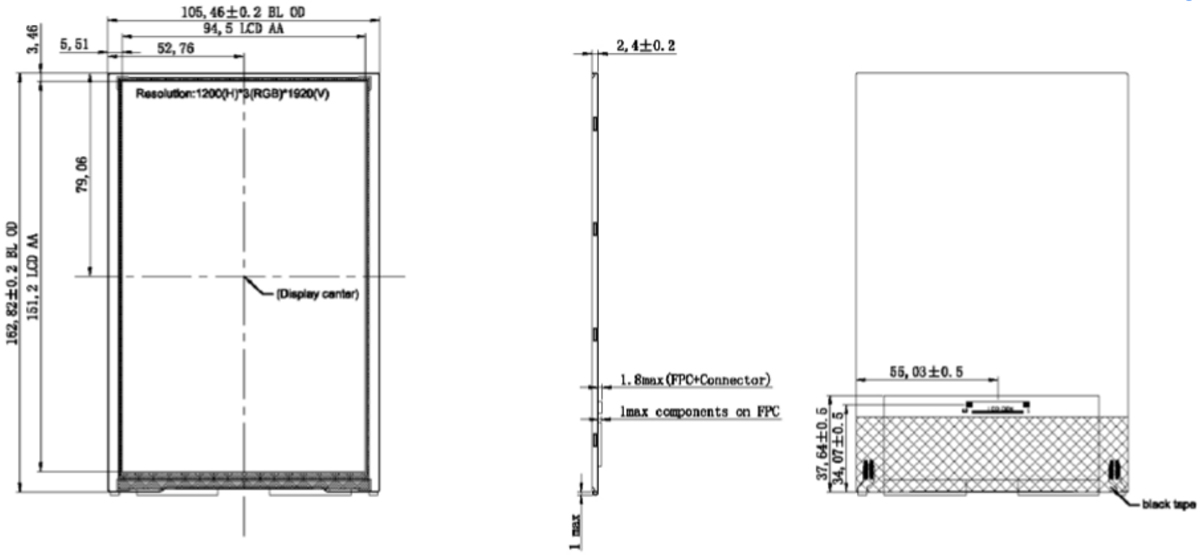 Drawing of 2000 Nits 7 inch LCD Panel