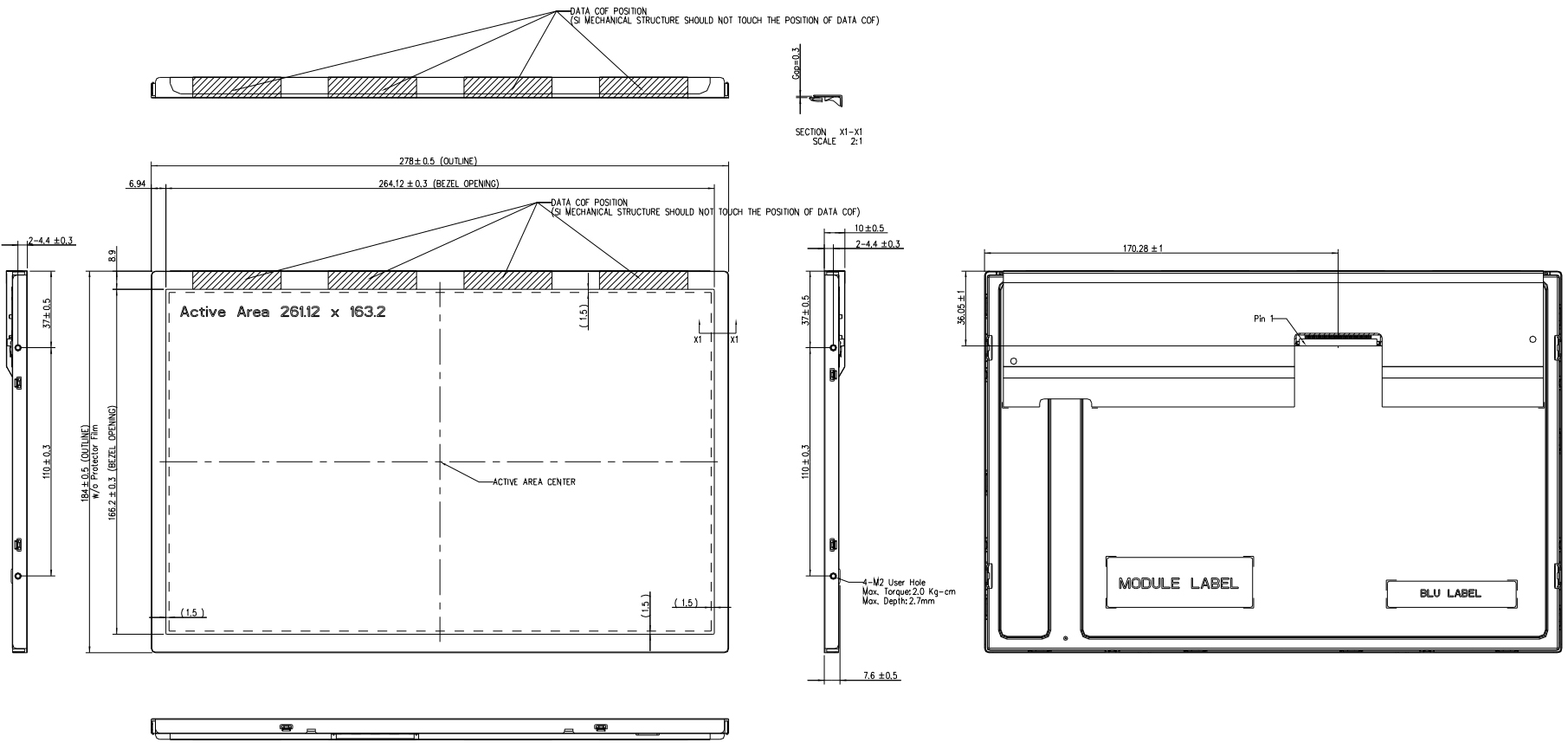 Drawing of Wide Temperature 12.1 inch LCD Display