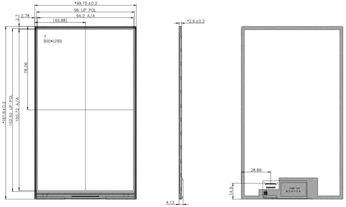 Drawing of 7 inch IPS TFT Display