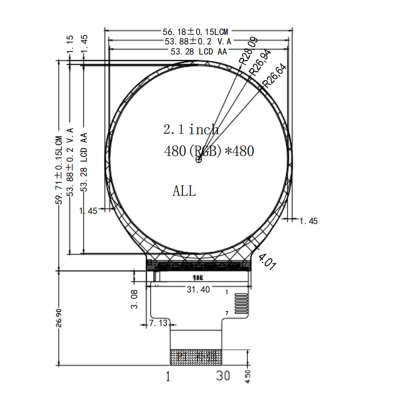2,1 Zoll runder TFT-LCD