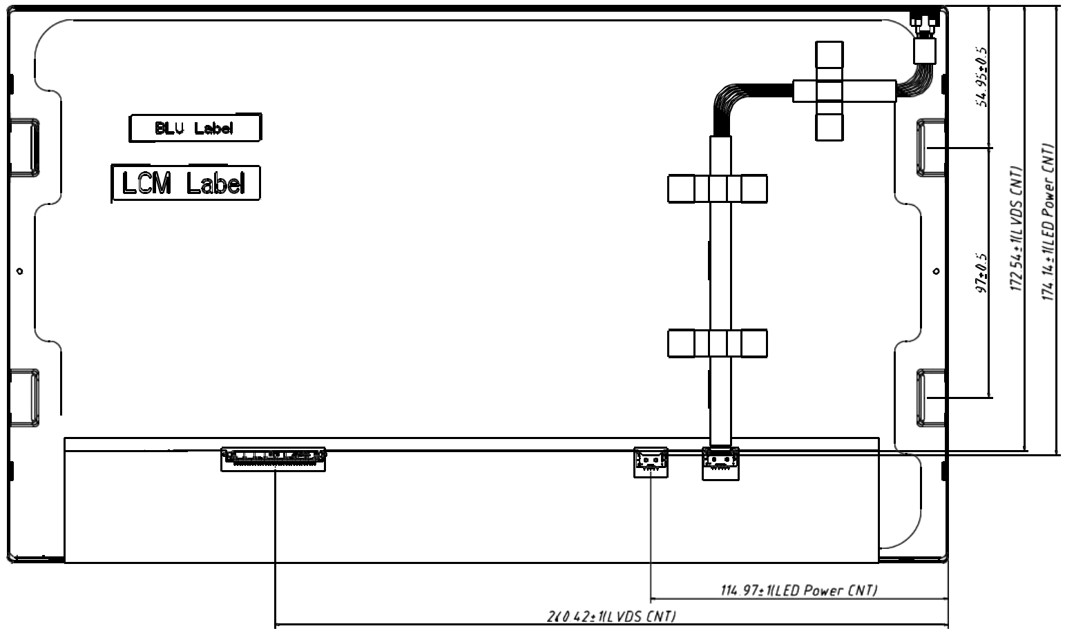 Drawing of Wide Temperature 15.6 inch Display Module
