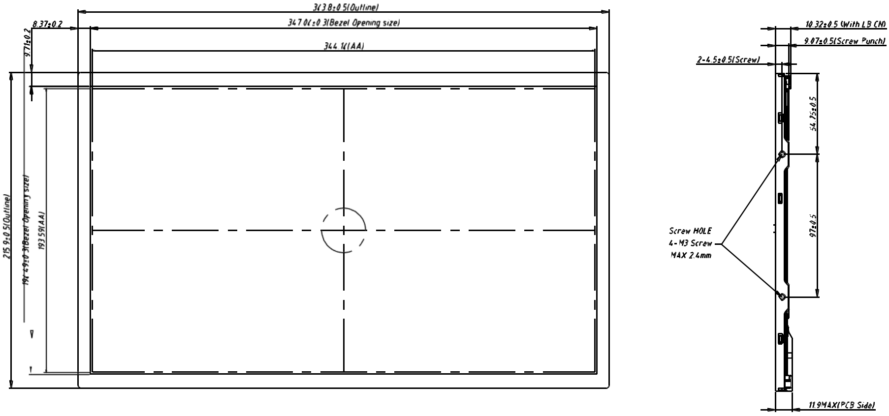 Drawing of Wide Temperature 15.6 inch LCD Display Module