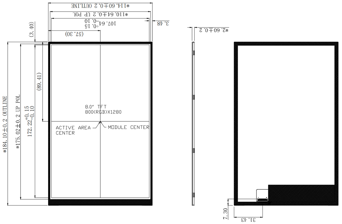 Drawing of 8 inch LCD Screen