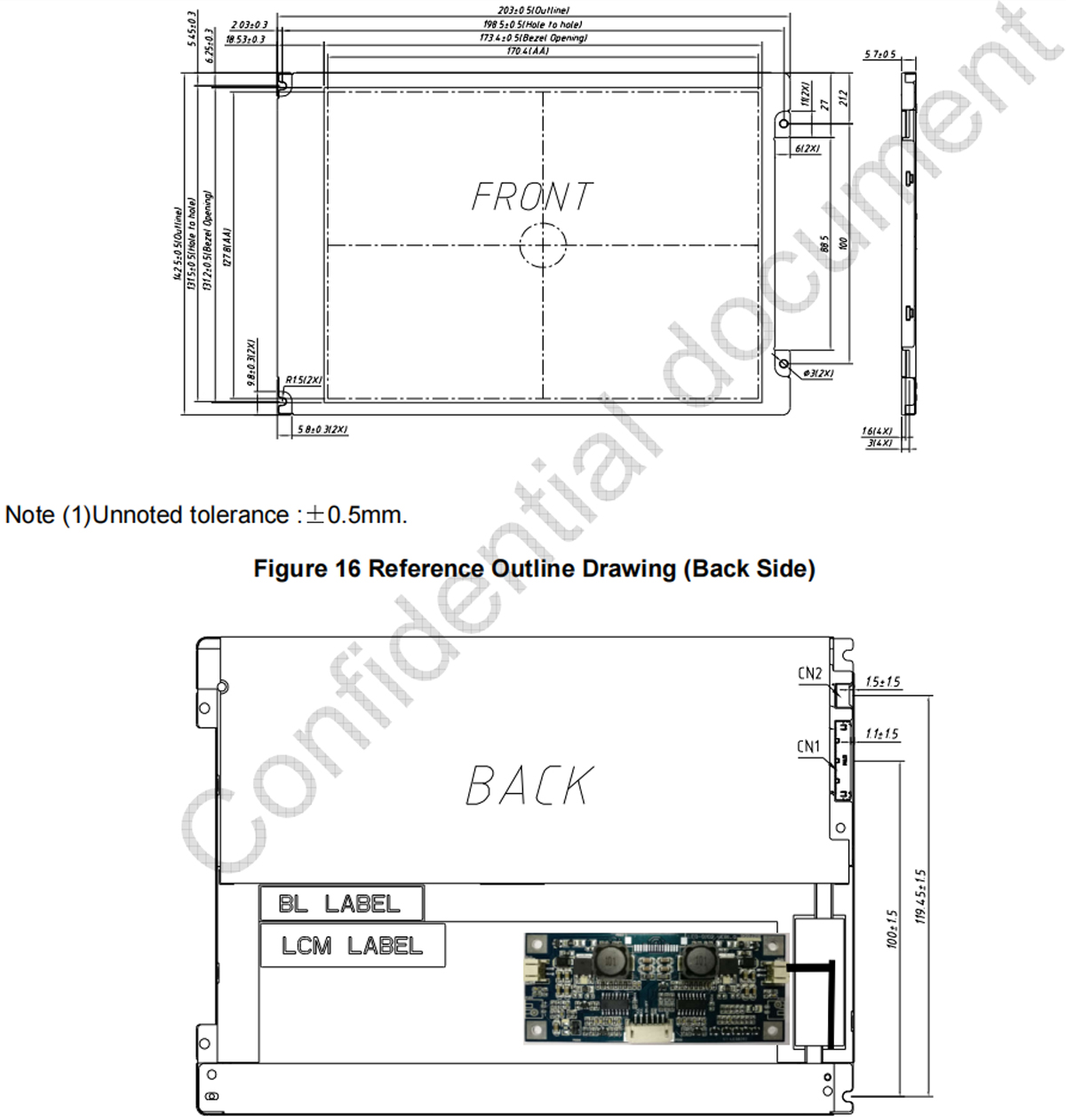 Drawing of High Brightness 8.4 inch Industrial LCD Panel